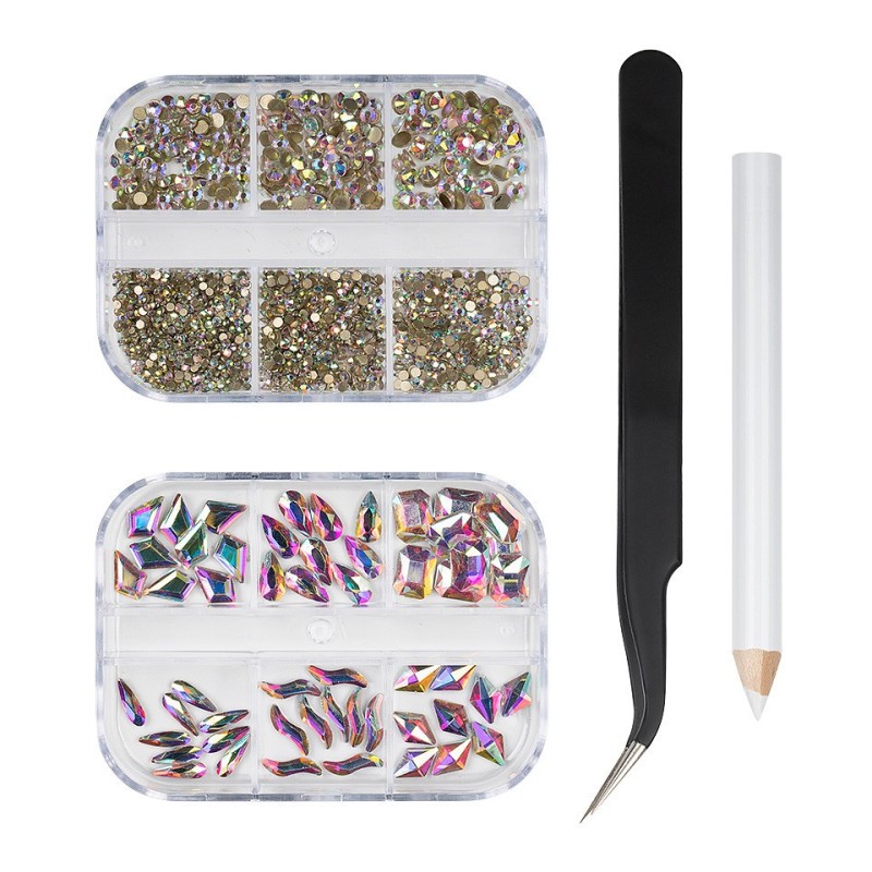 Set 2 x Strasuri Unghii cu Penseta si Creion Aplicare Luxorise Starlight Games, 12 Modele