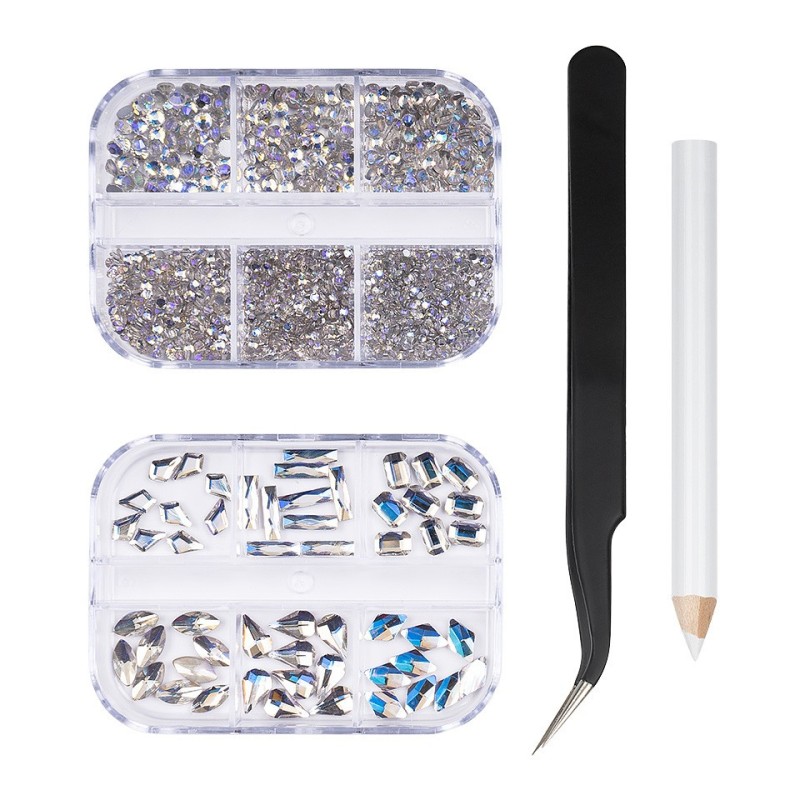 Set 2 x Strasuri Unghii cu Penseta si Creion Aplicare Luxorise Topaz Extreme, 12 Modele