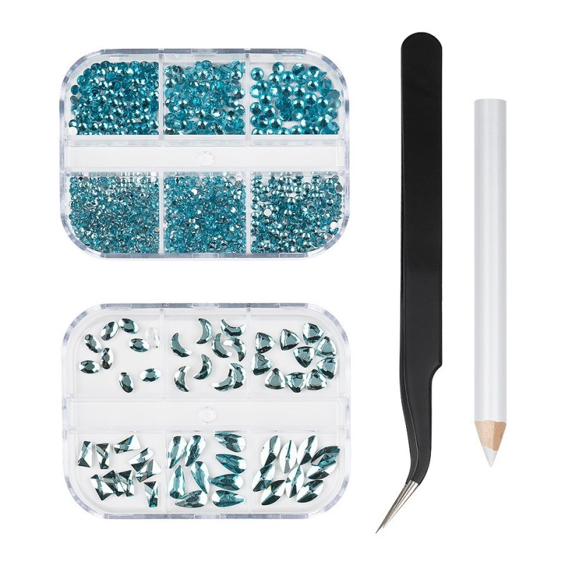 Set 2 x Strasuri Unghii cu Penseta si Creion Aplicare Luxorise Watter Angels, 12 Modele