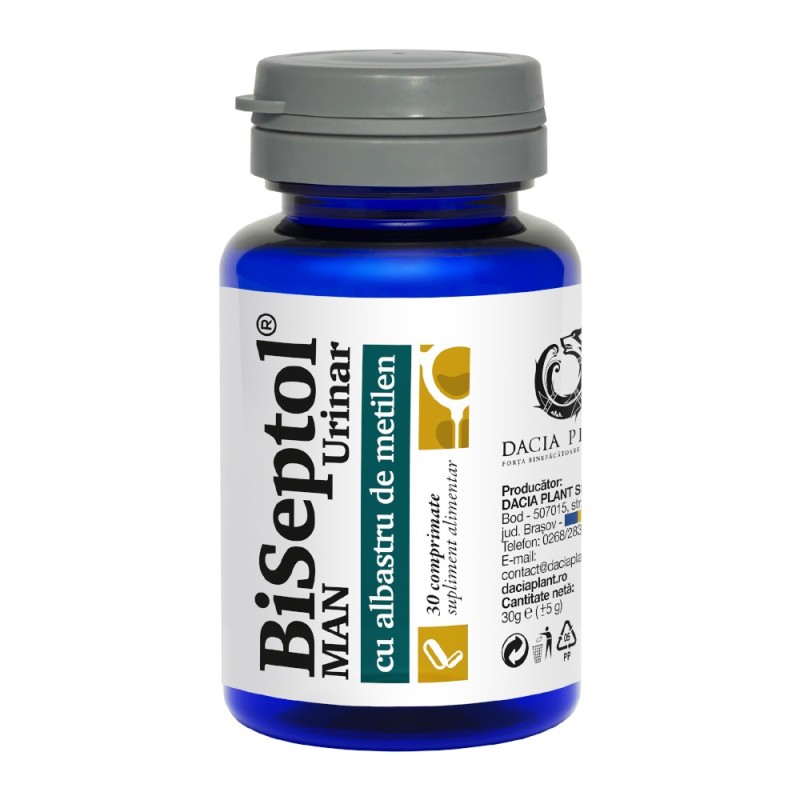 Set 2 x Supliment Alimentar Biseptol Urinar Man, cu Albastru de Metilen, 30 Comprimate