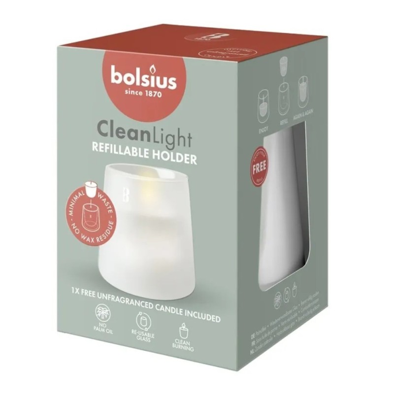 Set 2 x Suport si Lumanare, Alba, CleanLight Bolsius, Parafina Neparfumata