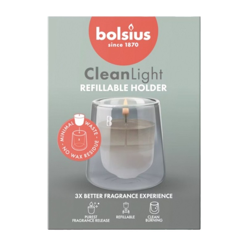 Set 2 x Suport si Lumanare, Chiparos si Chihlimbar, CleanLight Bolsius, Parafina Parfumata