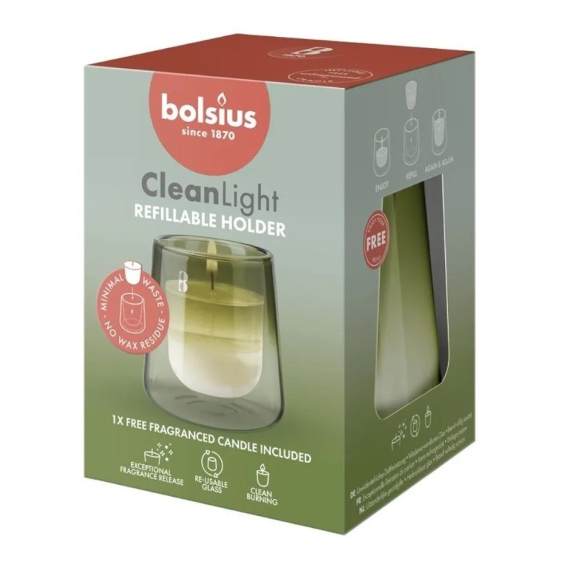 Set 2 x Suport si Lumanare, Gardenie si Smochin, CleanLight Bolsius, Parafina Parfumata