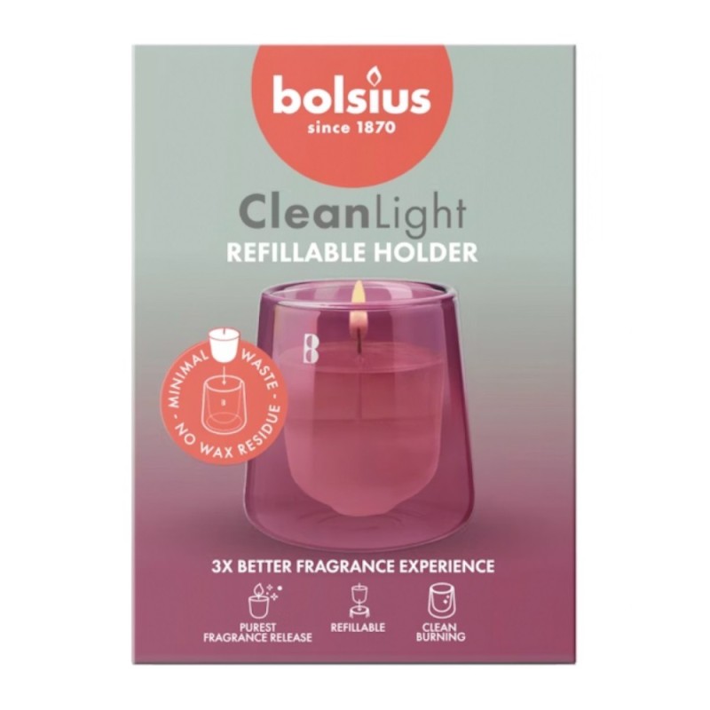 Set 2 x Suport si Lumanare, Lemn de Cedru si Vetiver, CleanLight Bolsius, Parafina Parfumata