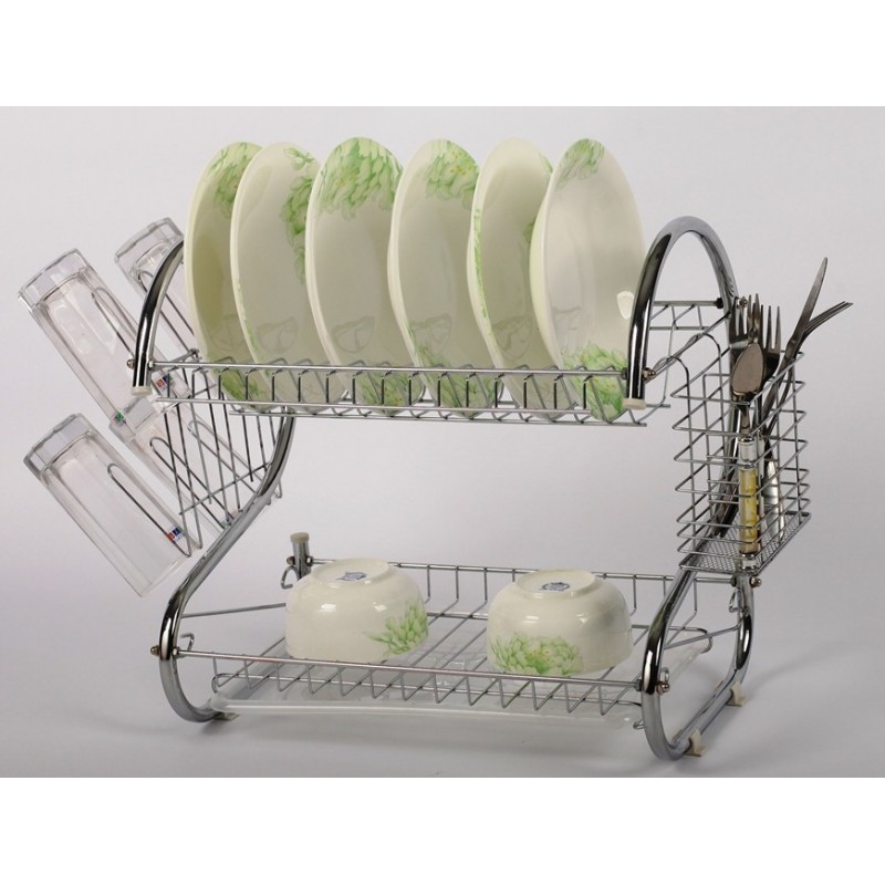 Set 2 x Suport vase, cromat, cu tava din plastic si suport tacamuri, 40.50x25x37.50 cm, Grunberg GR8051