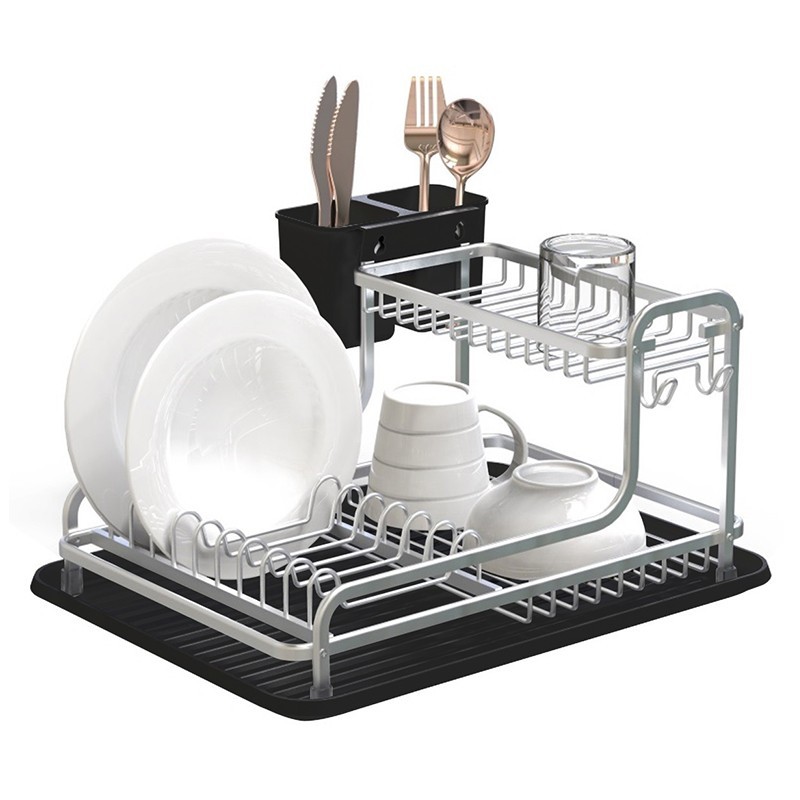 Set 2 x Suport Vase, din Aluminiu si Plastic, cu Tava si suport Tacamuri, 43 x 36 x 22.50 cm, Grunberg GR3231