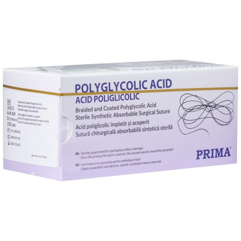 Set 2 x Sutura Resorbabila Acid Poliglicolic, USP 0, 150 cm, Fara Ac, pentru Proceduri Generale, Prima