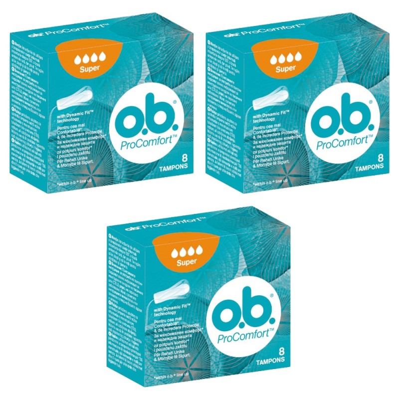 Set 2 x Tampoane OB Procomfort Super, 8 Bucati / Cutie, 3 Cutii