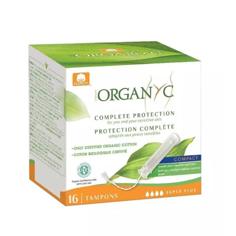 Set 2 x Tampoane Super Plus Compact din Bumbac Organic, 16 Bucati, Organyc