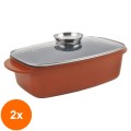 Set 2 x Tava cu Capac, din Aluminiu Turnat, Placata cu Ceramica Marmorata, 32x22x10 cm, 5 l, Grunberg, GR1007