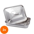 Set 2 x Tava din Inox, pentru Cuptor, cu Grill si Capac, 37 x 28 x 6 cm, Grunberg