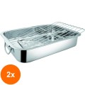 Set 2 x Tava pentru Cuptor, din Inox, cu Gratar, 42 x 32 x 6.50 cm, Grunberg