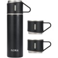 Set 2 x Termos din Inox, cu 3 Cani, Capacitate 400 ml, Negru
