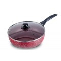 Set 2 x Tigaie din Aluminiu Interior si Exterior Rosu Marmorat, Capac din Sticla, 28 x 7 cm, Grunberg BB28