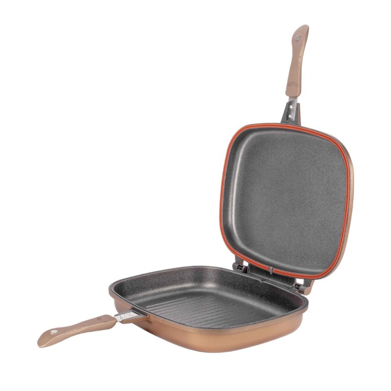 Set 2 x Tigaie Dubla Grill Neoklein, 36 cm, Titan Antiaderent, Auriu