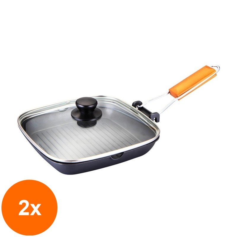 Set 2 x Tigaie Grill Aluminiu, cu Capac, 20x20 cm, Grunberg Hxg20ld