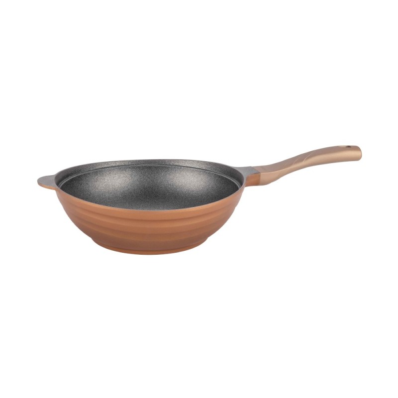 Set 2 x Tigaie Wok Neoklein WOK30, Diametru 28 cm, Aluminiu Turnat, Invelis Anti-aderent, Auriu