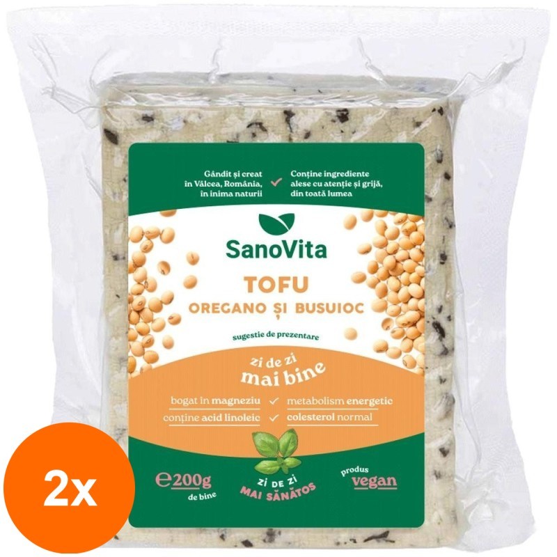 Set 2 x Tofu cu Busuioc si Oregano Sterilizat, Sanovita, 200 g