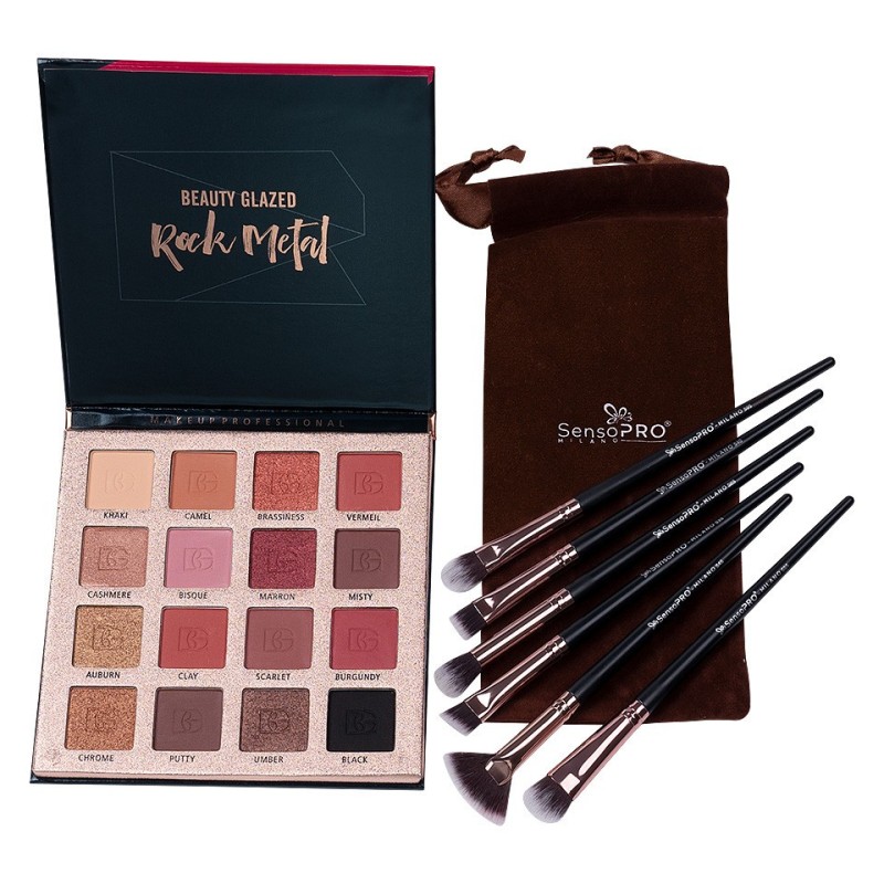 Set 2 x Trusa Farduri Beauty Glazed Rock Metal + Cadou Set 6 Pensule Machiaj