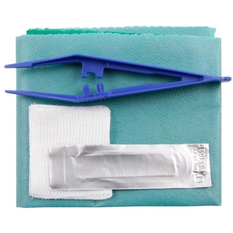 Set 2 x Trusa Mica Chirurgie pentru Suturi, Sterila, cu Camp Operator, Pensa si Lama Bisturiu