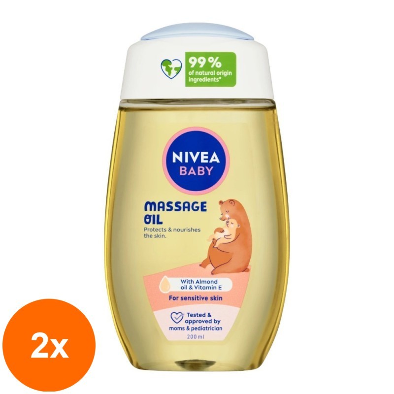 Set 2 x Ulei de Masaj pentru Copii, Nivea Baby, cu Ulei de Migdale si Vitamina E, 200 ml