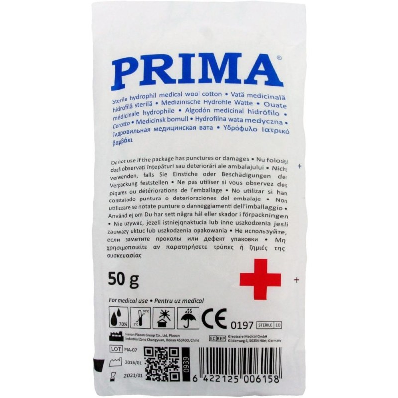 Set 2 x Vata Medicinala Hidrofila Sterila, Prima, Tip A, 50 g