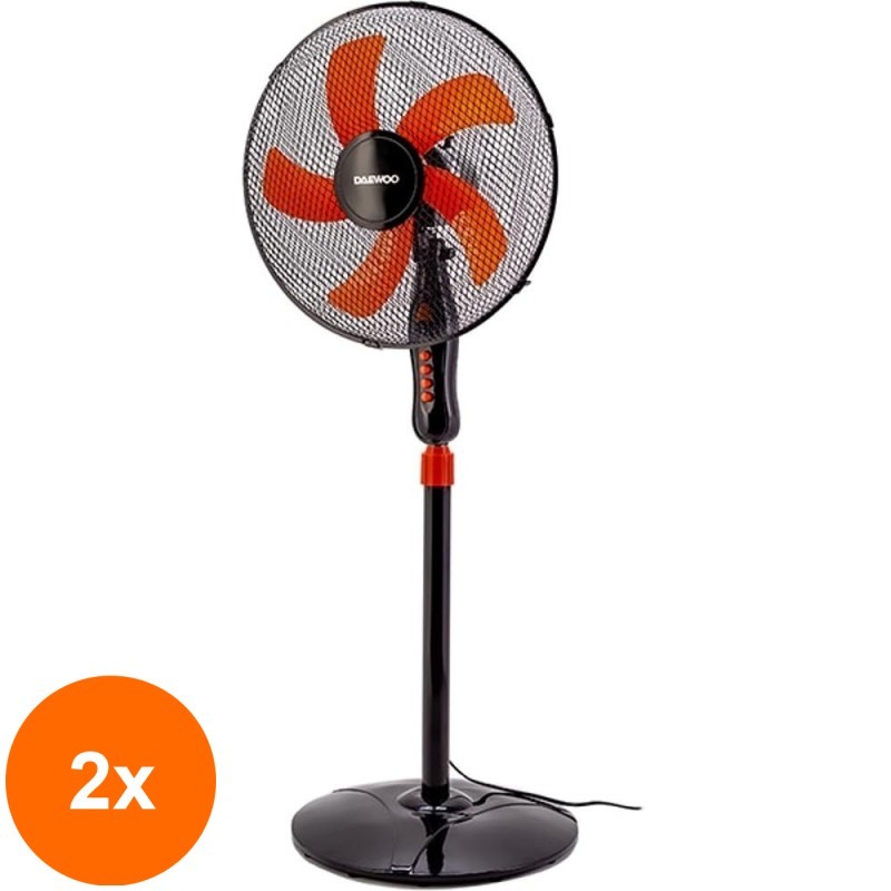Set 2 x Ventilator cu Picior, 40 cm, 50 W, 3 Trepte Viteza, Inaltime Reglab 125 cm, Portocaliu, Daewoo