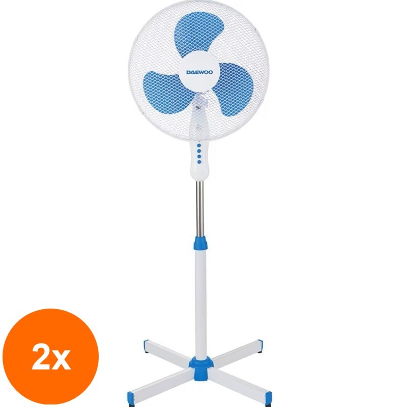 Set 2 x Ventilator cu Picior, Diametru Elice 40 cm, 50 W, 3 Trepte Viteza, Inaltime Reglabila pana la 125 cm, Alb, Daewoo