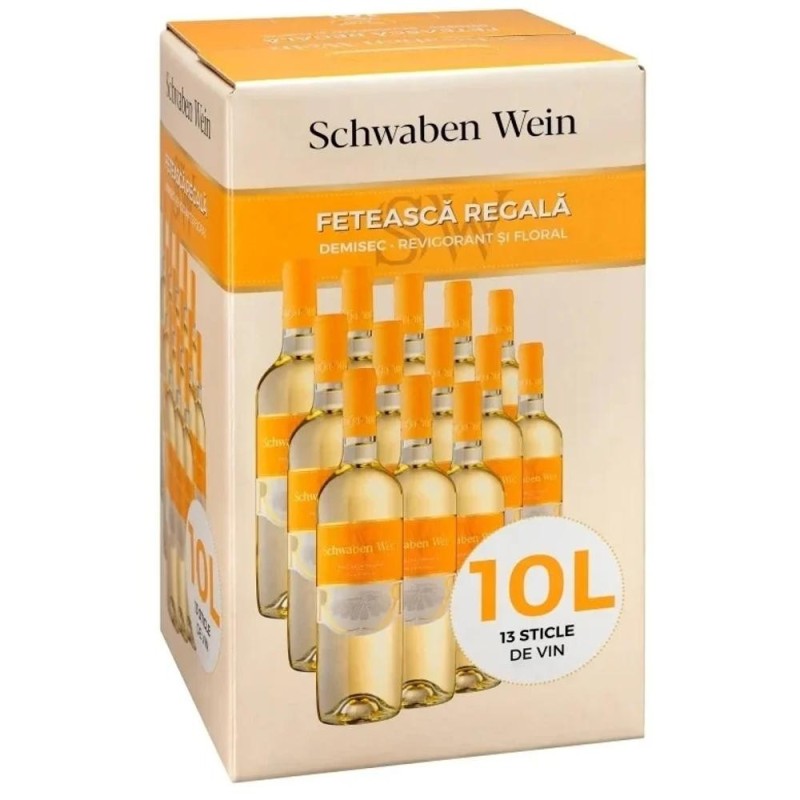 Set 2 x Vin Schwaben Wein Cramele Recas Feteasca Regala, Alb Demisec, Bag-in-Box, Punga 10 l