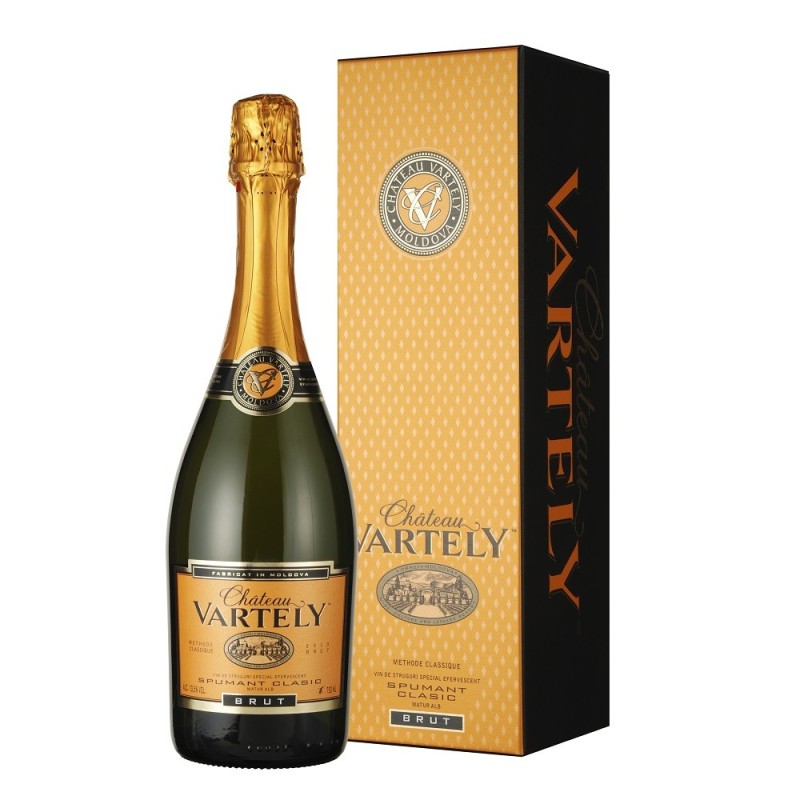 Set 2 x Vin Spumant Clasic Chateau Vartely Blanc de Noir, Pinot Noir, Cutie Suvenir, Alb Brut, 0.75 l