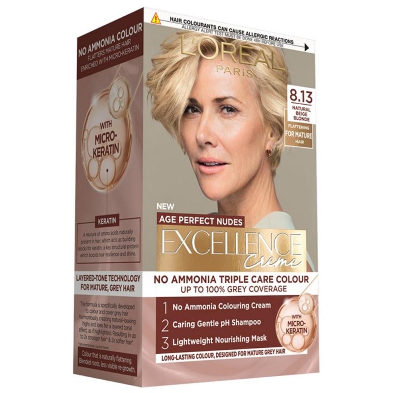 Set 2 x Vopsea de Par L'Oreal Paris Excellence Age Perfect Nudes, Blond Bej 8.13, 192 ml