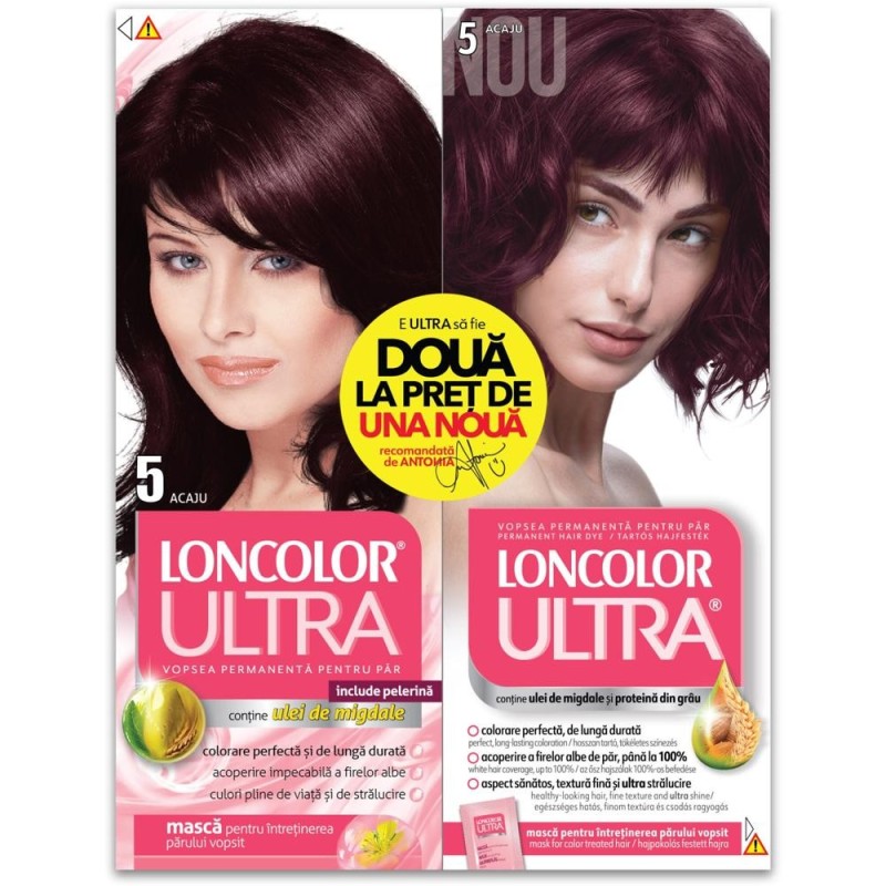 Set 2 x Vopsea de Par Permanenta, 5 Acaju, 200 ml x 2 Bucati, Loncolor Ultra