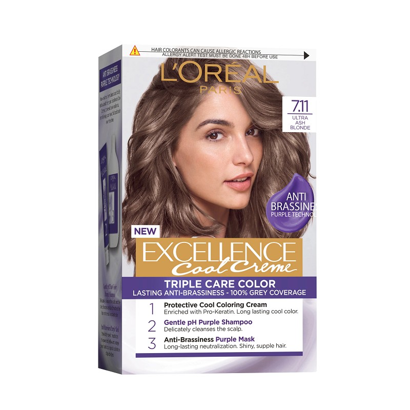 Set 2 x Vopsea de Par Permanenta cu Amoniac L'Oreal Paris Excellence Cool Creme 7.11 Ultra Ash Blonde, 192 ml
