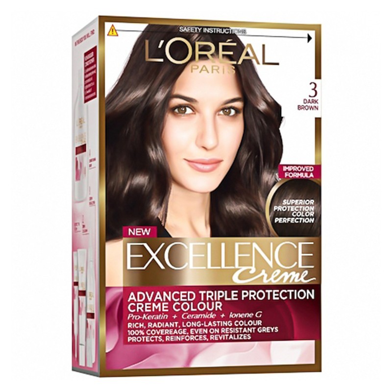Set 2 x Vopsea de Par Permanenta cu Amoniac L'Oreal Paris Excellence Creme 3 Saten Inchis, 192 ml