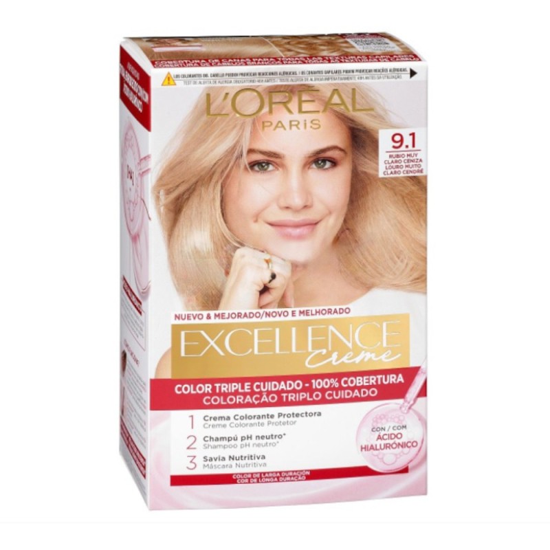 Set 2 x Vopsea de Par Permanenta cu Amoniac L'Oreal Paris Excellence Creme 9.1 Blond foarte Deschis Cenusiu, 192 ml