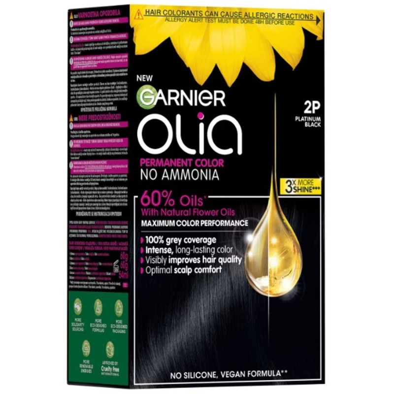 Set 2 x Vopsea de Par Permanenta fara Amoniac Garnier Olia 2P Platinum Black, 174 ml