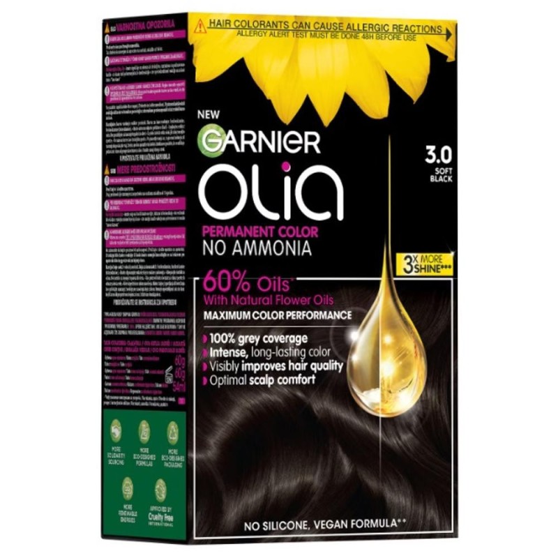 Set 2 x Vopsea de Par Permanenta fara Amoniac Garnier Olia 3.0 Saten Inchis, 112 ml