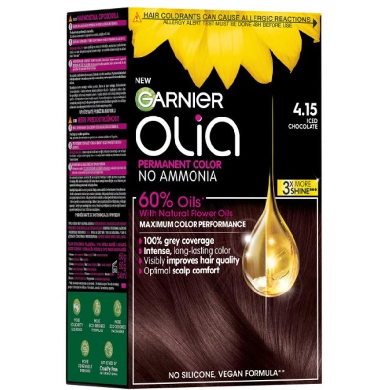 Set 2 x Vopsea de par permanenta fara amoniac Garnier Olia 4.15 Iced Chocolate, 174 ml