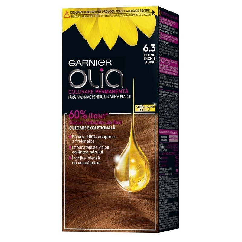 Set 2 x Vopsea de Par Permanenta fara Amoniac Garnier Olia 6.3 Blond Inchis Auriu, 112 ml