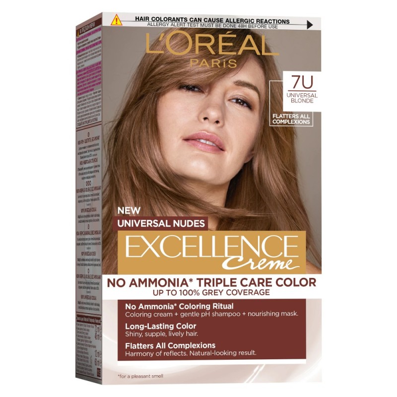 Set 2 x Vopsea de Par Permanenta fara Amoniac L'Oreal Paris Excellence Universal Nudes, 7U Blonde, 192 ml