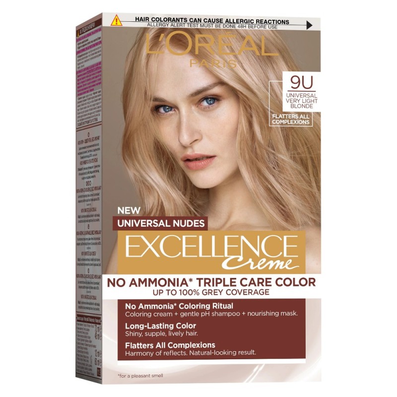 Set 2 x Vopsea Par Permanenta fara Amoniac Excellence Universal Nudes, 9U Very Light Blonde, 192 ml