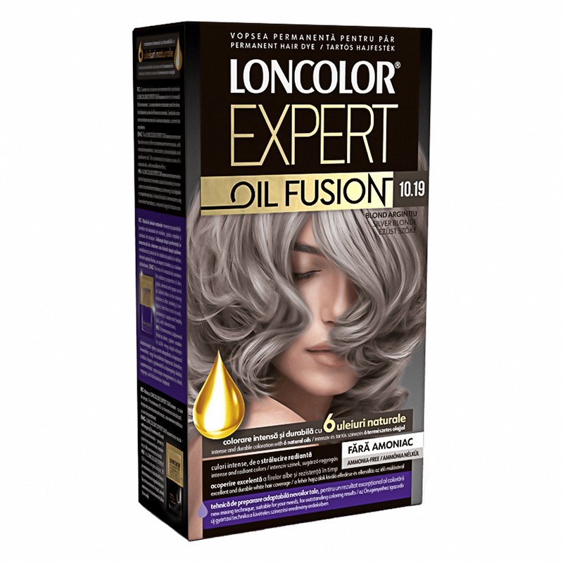 Set 2 x Vopsea de Par Permanenta fara Amoniac Loncolor Expert Oil Fusion 10.19 Blond Argintiu, 100 ml