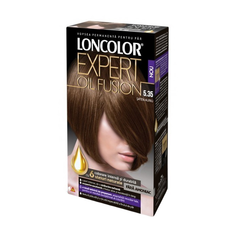 Set 2 x Vopsea de Par Permanenta fara Amoniac Loncolor Expert Oil Fusion 5.35 Saten Auriu, 100 ml