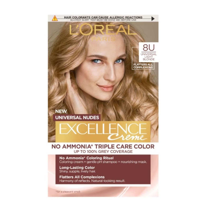 Set 2 x Vopsea de Par Permanenta L'Oreal Paris Excellence Universal Nudes, 8U Universal Light Blonde, 192 ml