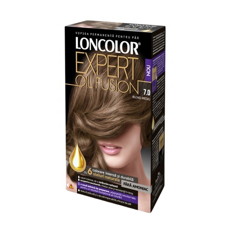 Set 2 x Vopsea de Par Permanenta Loncolor Expert Oil Fusion 7.0 Blond Mediu, 100 ml