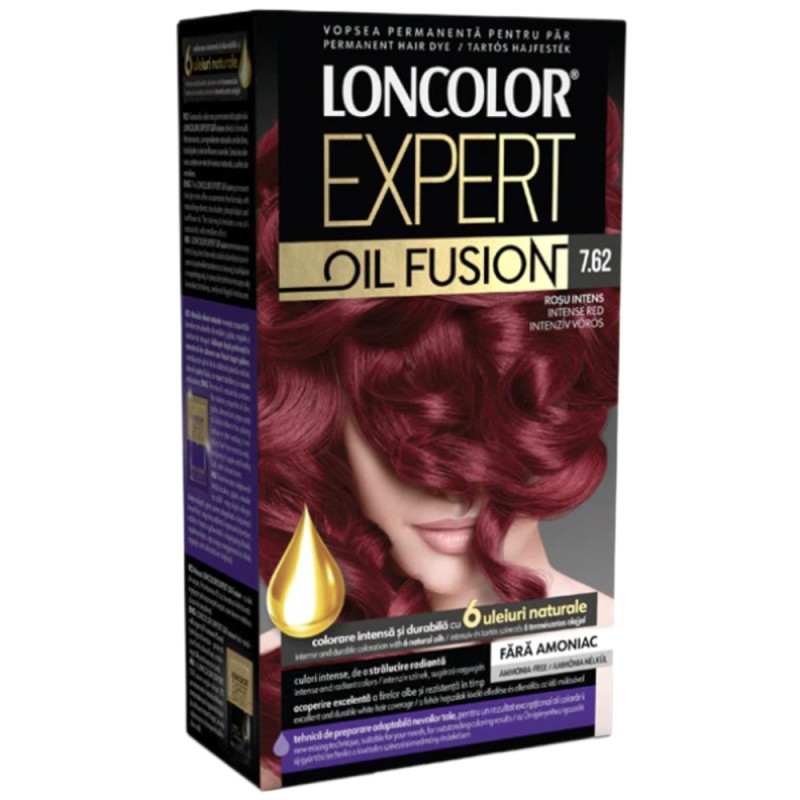 Set 2 x Vopsea de Par Permanenta Loncolor Expert Oil Fusion 7.62 Rosu Intens, 100 ml