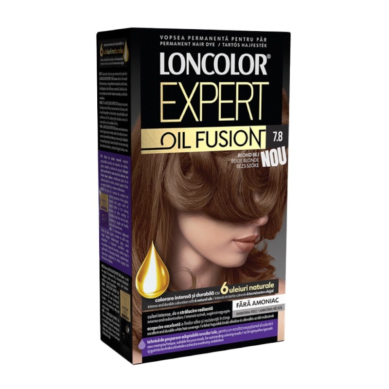 Set 2 x Vopsea de Par Permanenta Loncolor Expert Oil Fusion, 7.8 Blond Bej, 100 ml