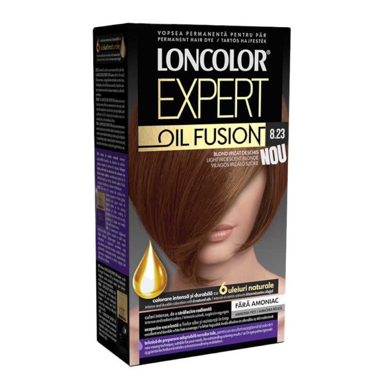 Set 2 x Vopsea de Par Permanenta Loncolor Expert Oil Fusion, 8.23 Blond Irizat Deschis