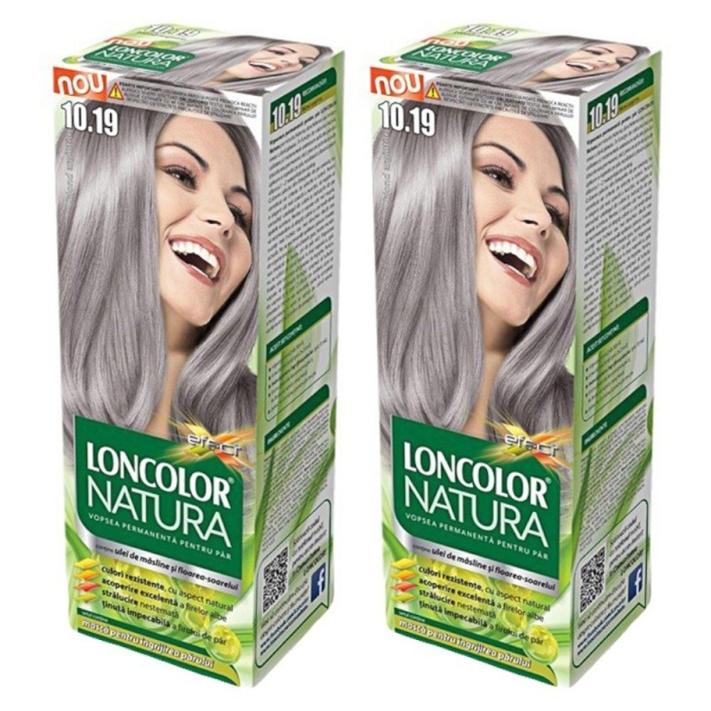 Set 2 x Vopsea de Par Permanenta Loncolor Natura 10.19 Blond Argintiu, 200 ml