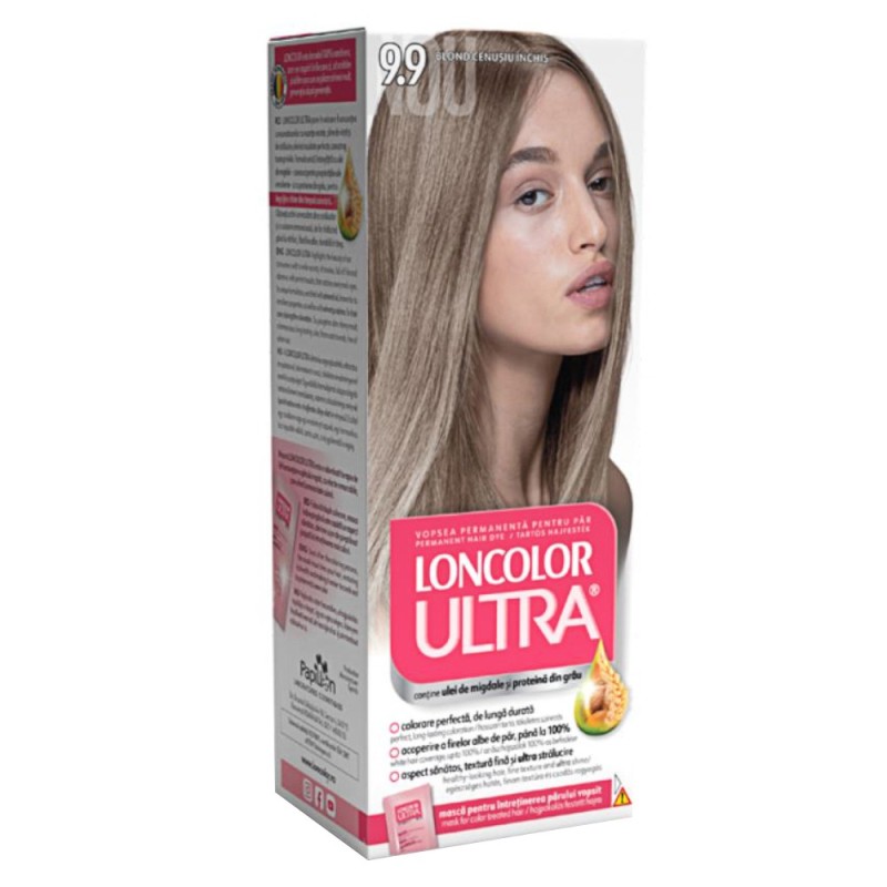 Set 2 x Vopsea de Par Permanenta Loncolor Ultra 9.9 Blond Cenusiu Inchis, 100 ml
